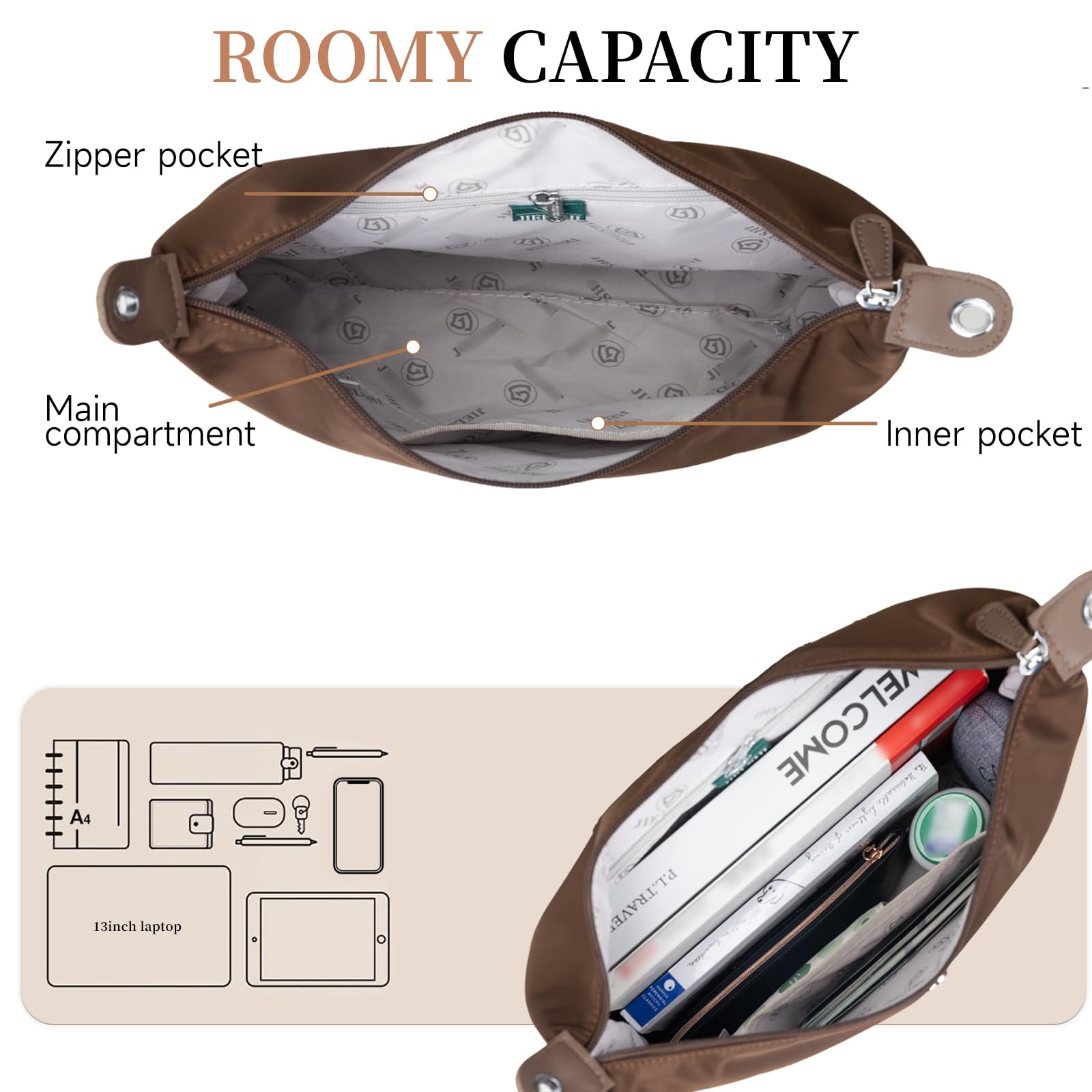 JANKS Large Crossbody Bag for Women Fabric Nylon Casual Commuter Trendy Fashion Hobo Shoulder Ladies Travel Handbag - Image 5