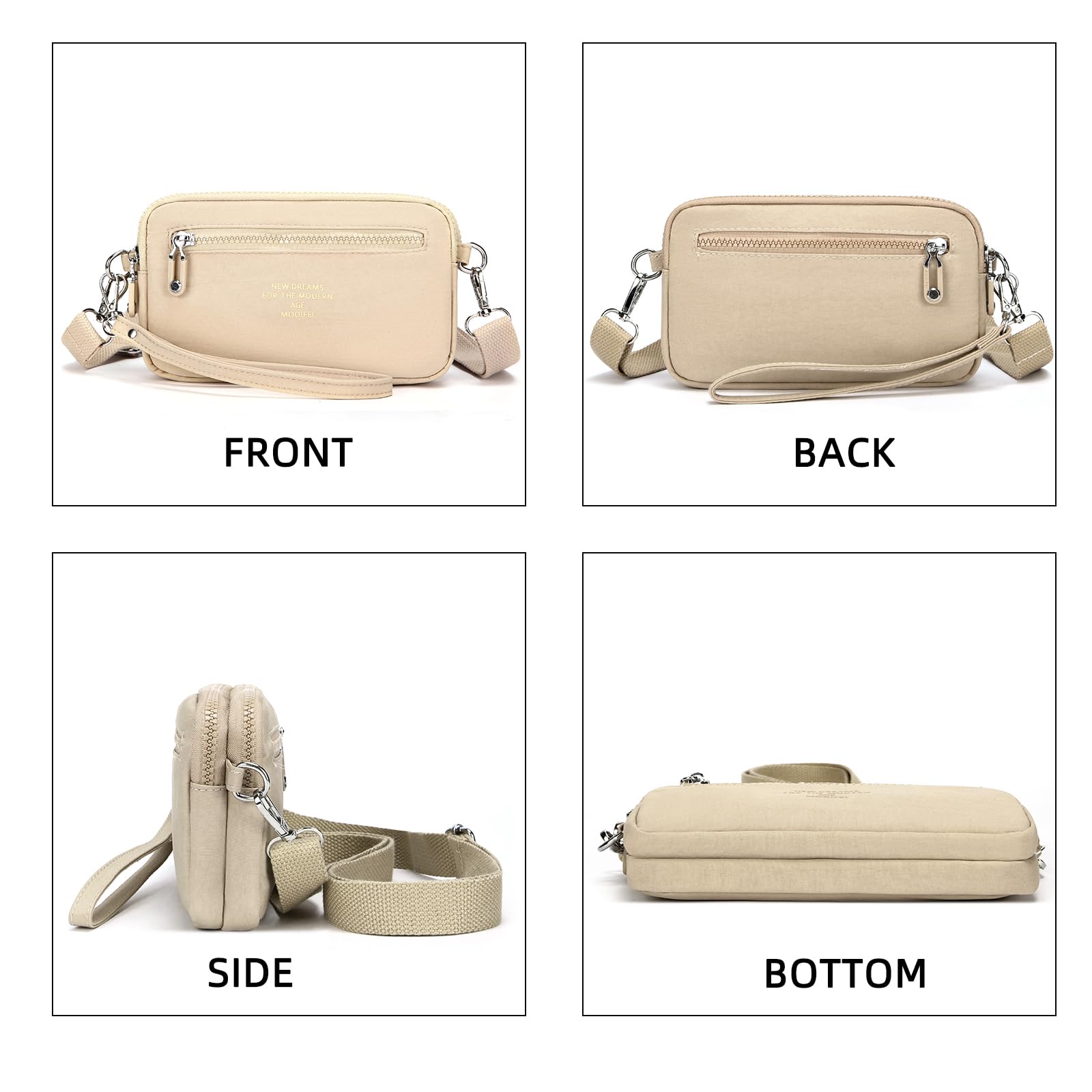 JANKS Small Crossbody Bags for Women Wristlet Wallets Nylon Shoulder Bag with 4 Zipper Carry All Purse Credit Card Holder - Image 3