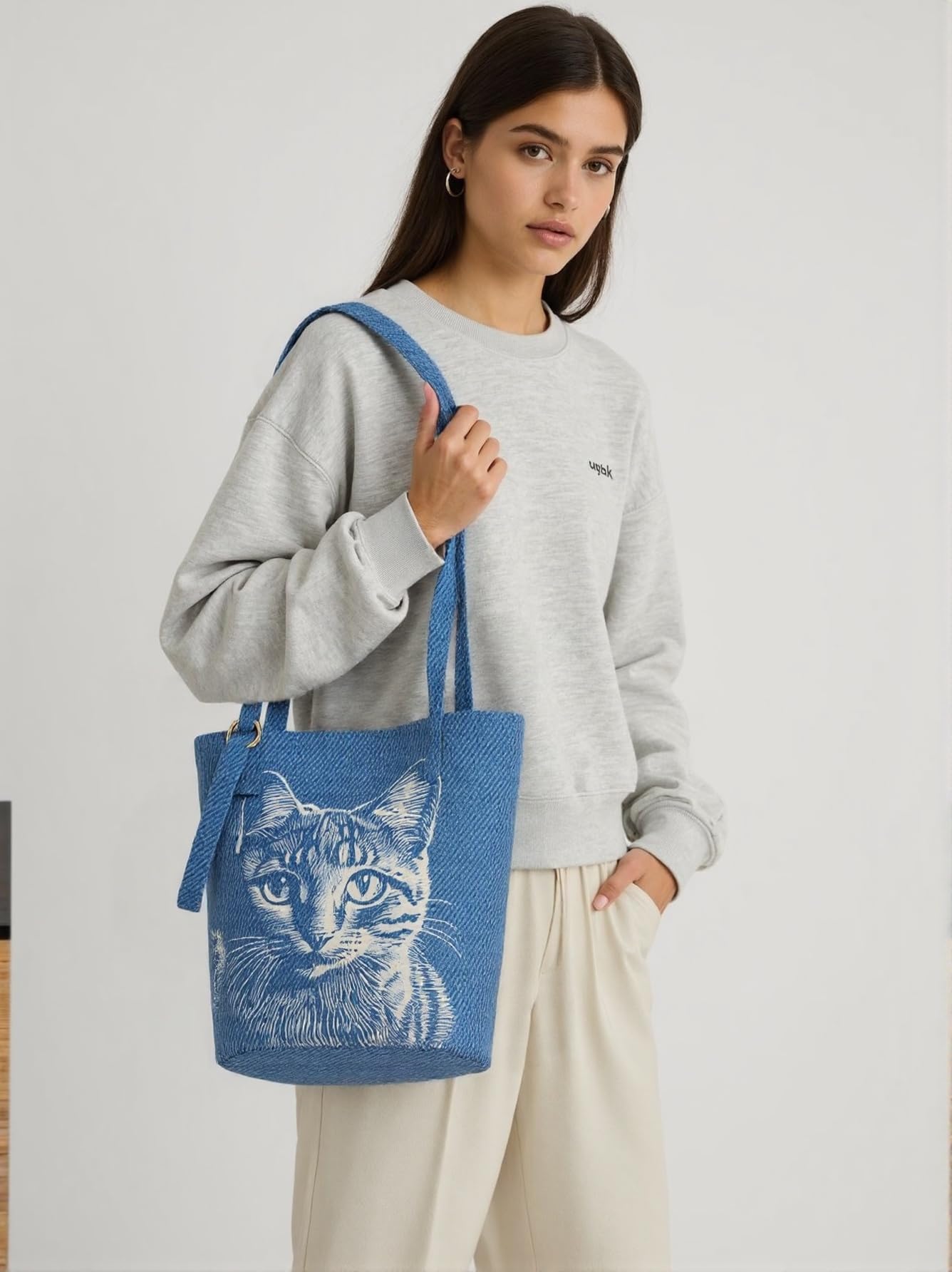 Shoulder Bag for Women, Cotton Canvas Bucket Bags Tote Purse Cute Crossbody Bag Designer Ladies Handbags - Image 3